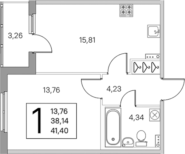 1-комнатная квартира 39.77 м², 1/4 эт., ЖК «Любоград в Стрельне»